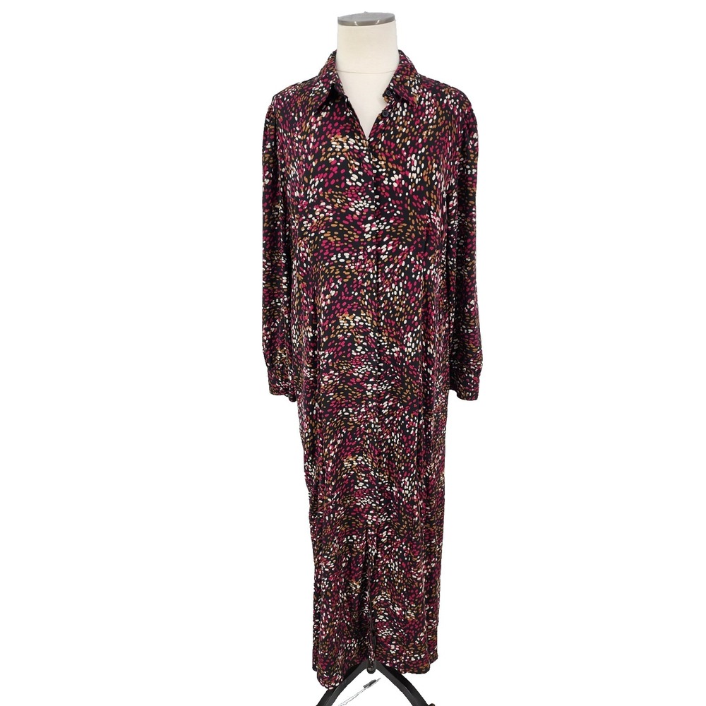 Chicos Maxi Dress Button Front Long Sleeve Size 2.5 Large 14 Modest Artsy Office